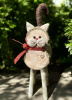 $12 Natural Wood Log Cat  Blue Bow